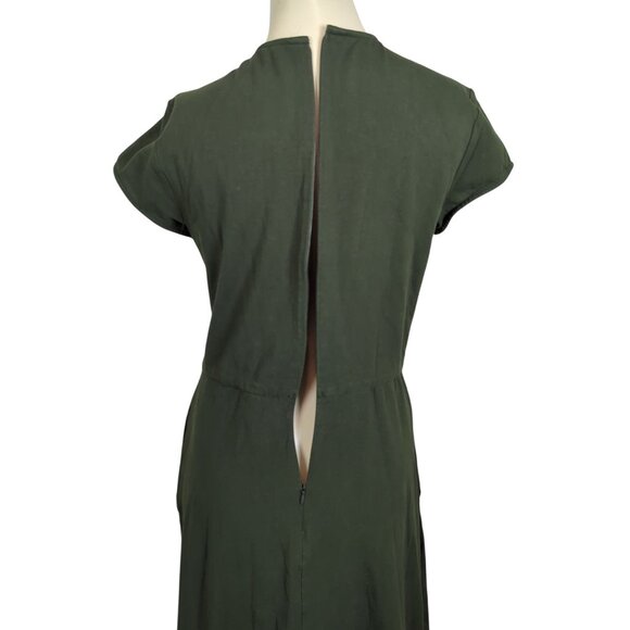 eShakti cap sleeve Ruched drawstring‎ Cotton Jersey dark olive green dress 14 - Picture 11 of 16